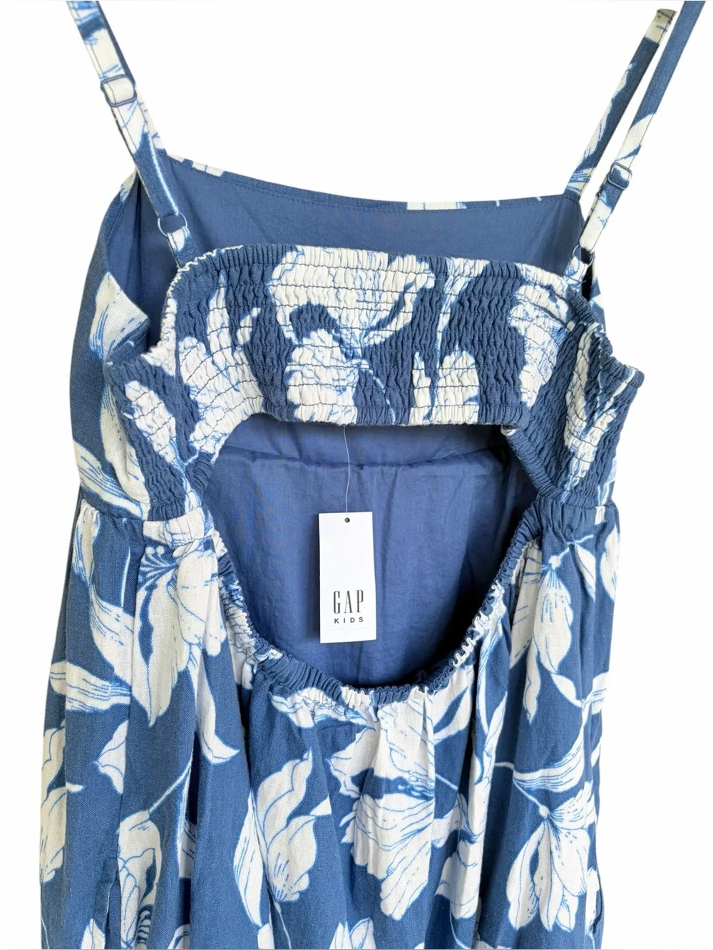 GAP NWT Blue and White Floral Linen Blend Gurls Summer Dress Tropical